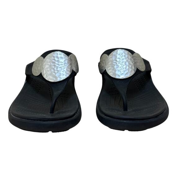 Not For Sale Crocs Sandals Women 10 Black Sanrah Embellished Wedge - Picture 5 of 7